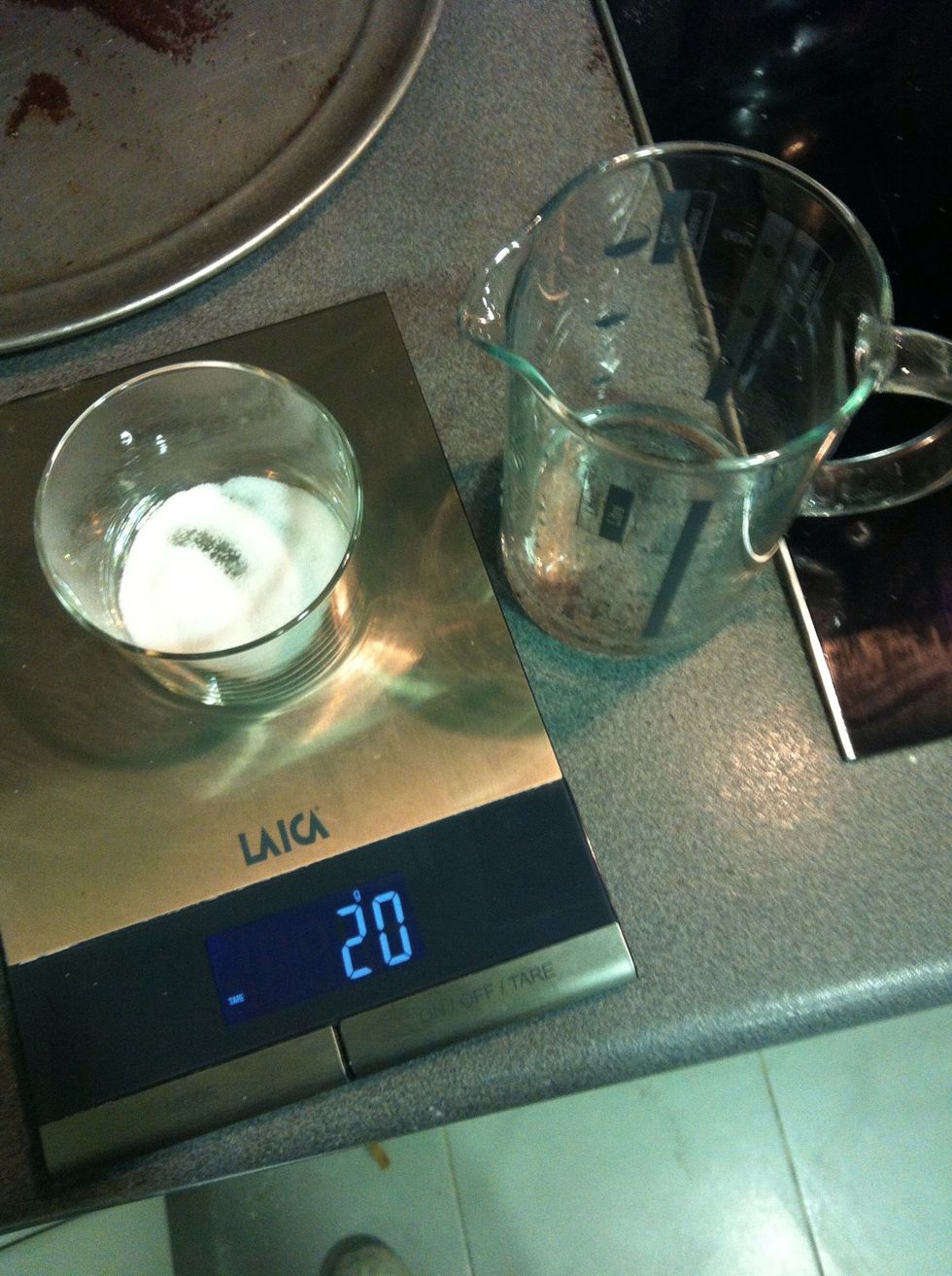 Measure out 20g of salt and 50g of 80\u00ba water and add to your mixer bowl