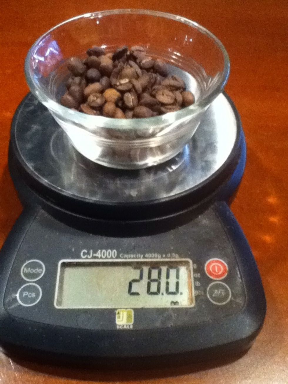 Measure out 28 grams of your coffee