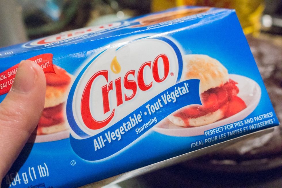 Measure out a half cup shortening - I used Crisco's All-Vegetable Shortening. Adding this is the KEY to having soft chew cookies, it makes your pastries nice & tender!
