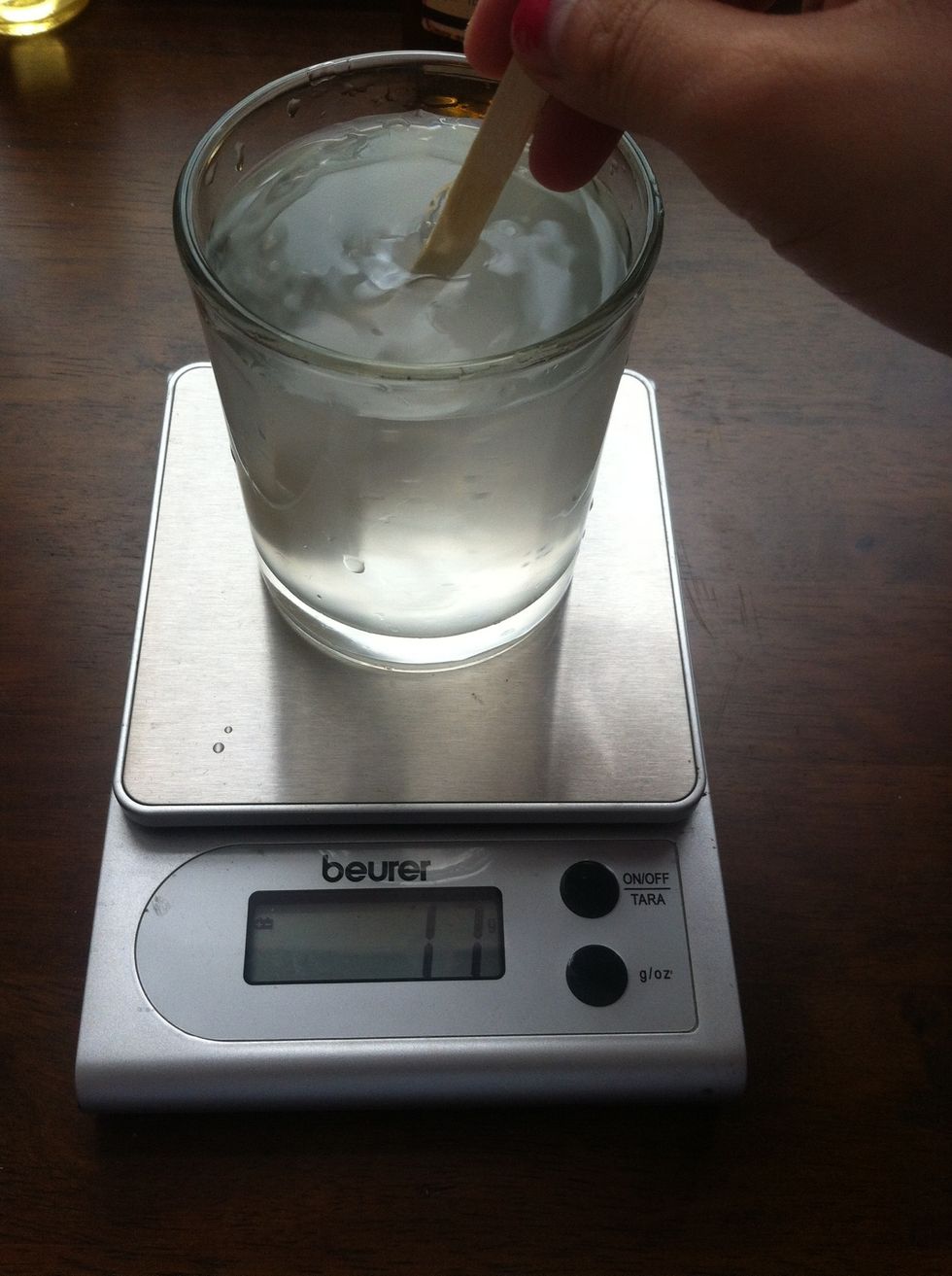 Measure out aloe vera gel into your cup of water. Mix well to dissolve the aloe vera as much as possible.