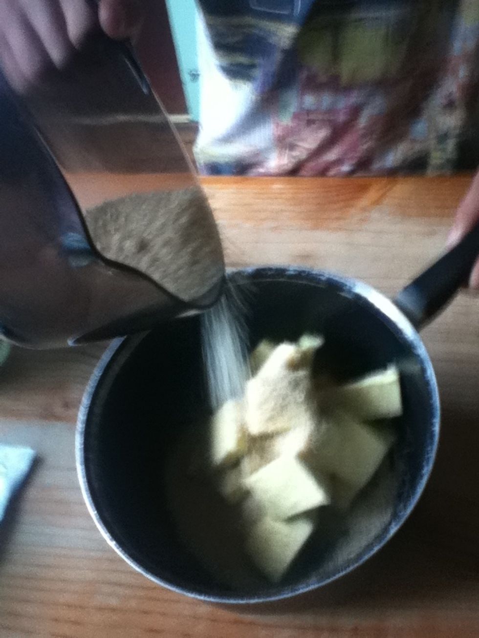 Measure out and add 100 grams of brown sugar to the butter. ( hard or soft it doesn't matter).
