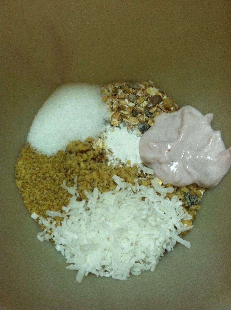 Measure out and add everything, except for the egg, to a medium mixing bowl.