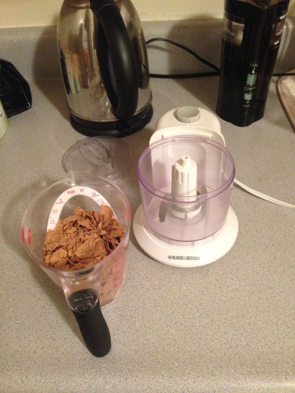 Measure out the bran flakes and add to a goo processor (mine is small so I had to do it in batches)