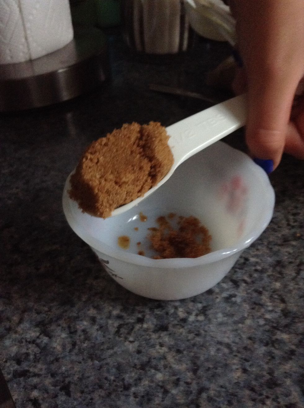 Measure out the brown sugar. We chose brown sugar becase it absorbs extra oils, but white sugar is fine. We used 1/2 TBS but it depends on the size of your container.
