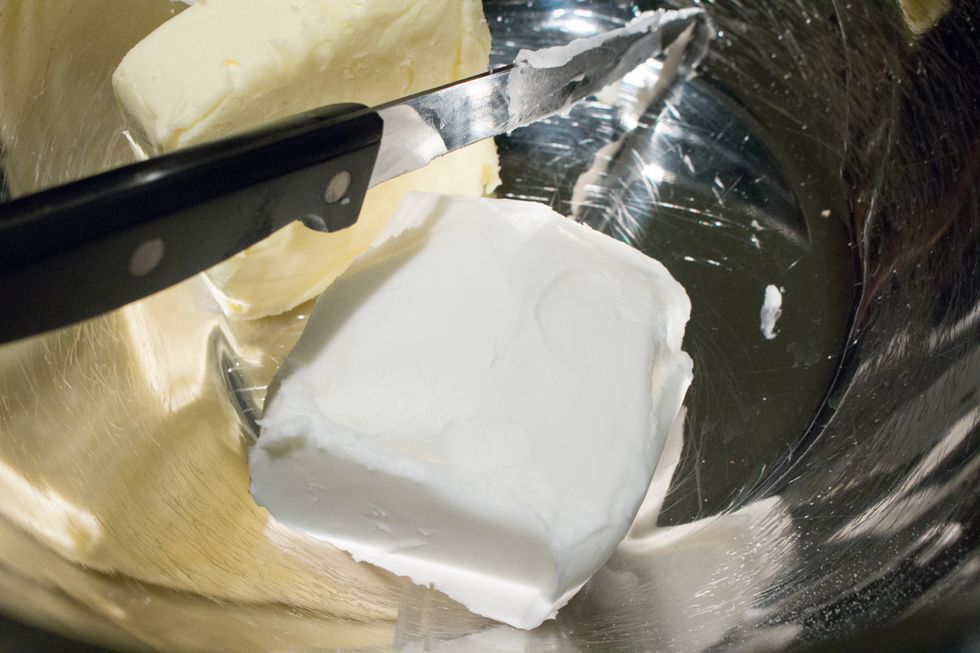 Measure out the half cup shortening and add to your mixing bowl with your butter.