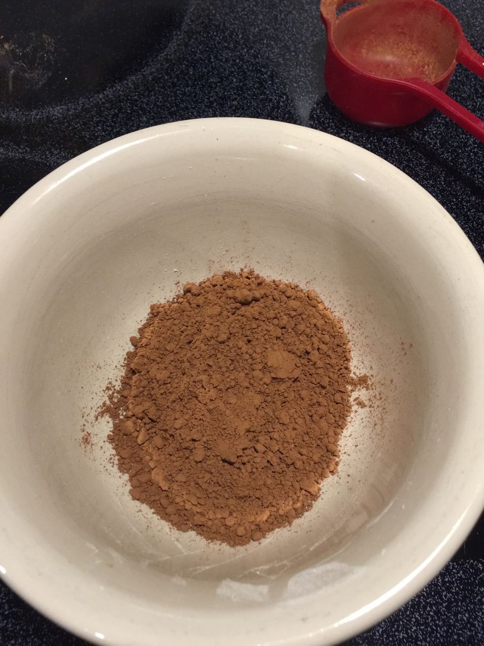 Measure out your dry ingredients 1/3c unsweetened cocoa powder