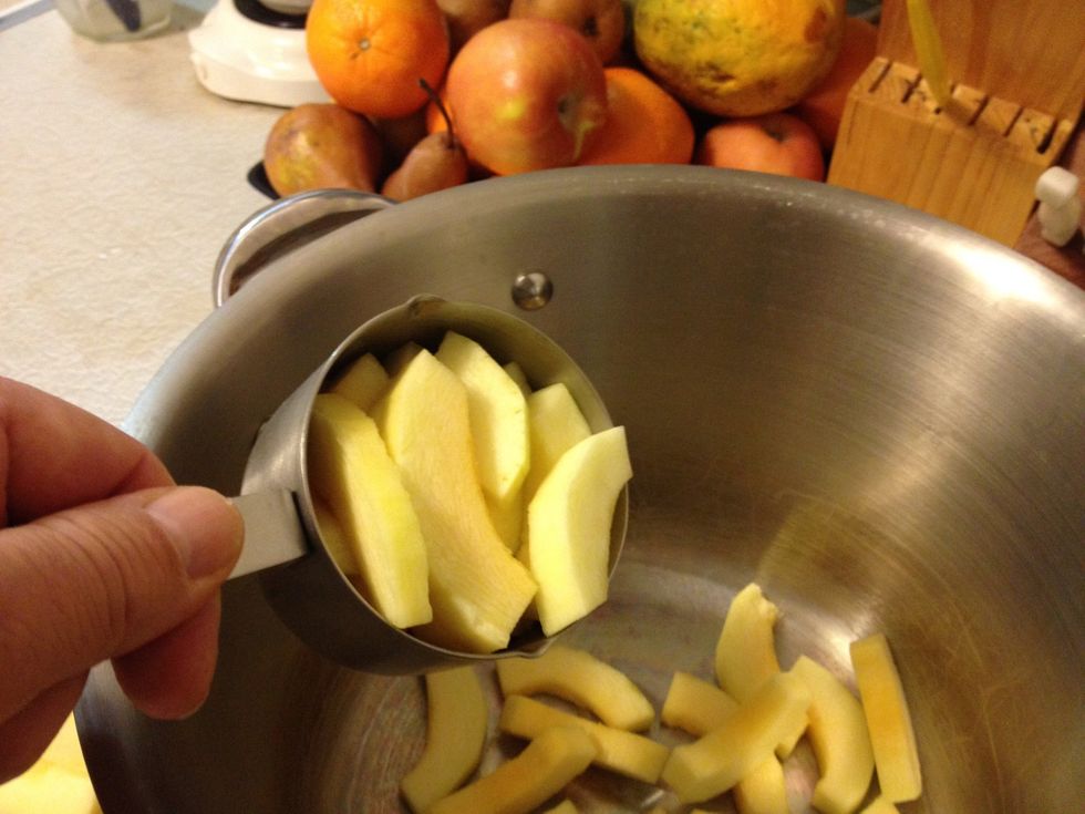 Measure six cups into a large pot.