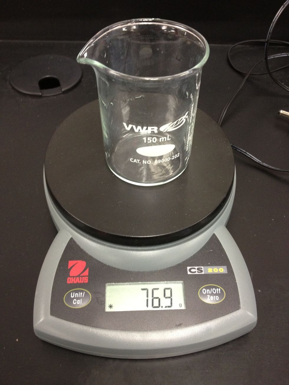 Measure the mass of an empty beaker. Make sure to record the mass in kg.