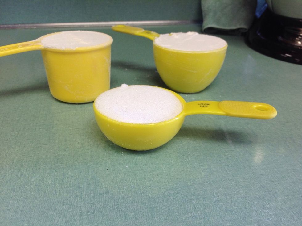 Measure together 2 cups flour and half a cup of sugar