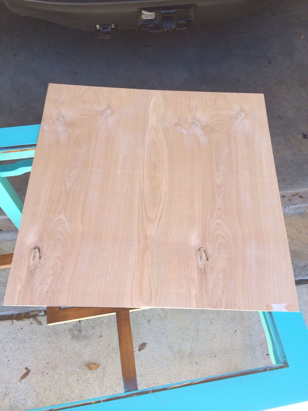 Measured board to fit. Left bracing in place because plywood is so thin. It will help support and give something to affix board to.