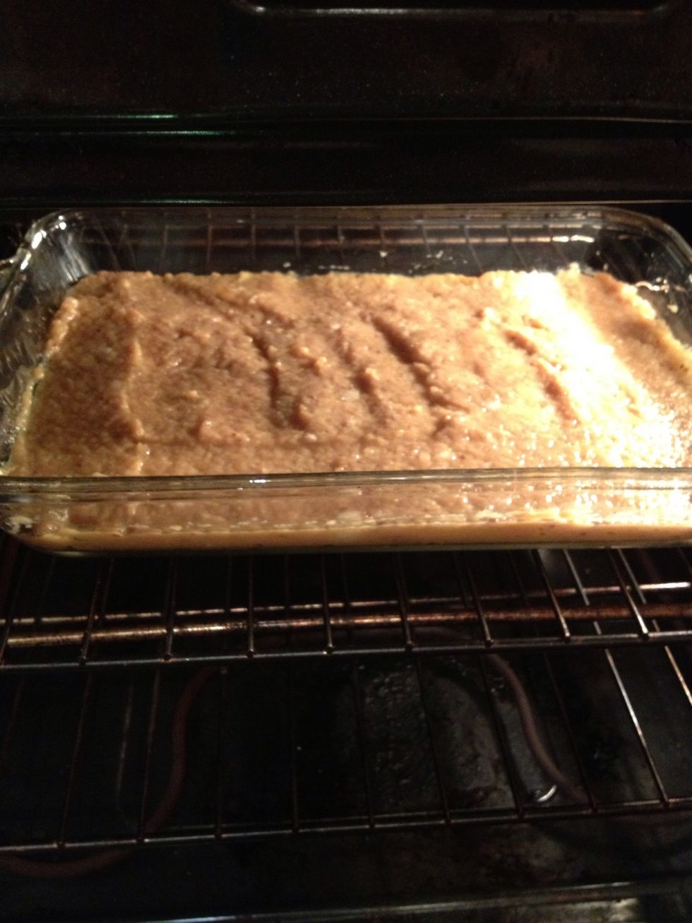 Meat mixture is in the oven.