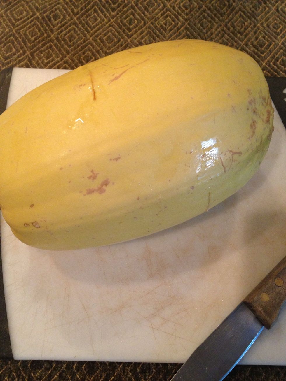 Medium size Spaghetti Squash. I wash the outside with soap and water before baking.