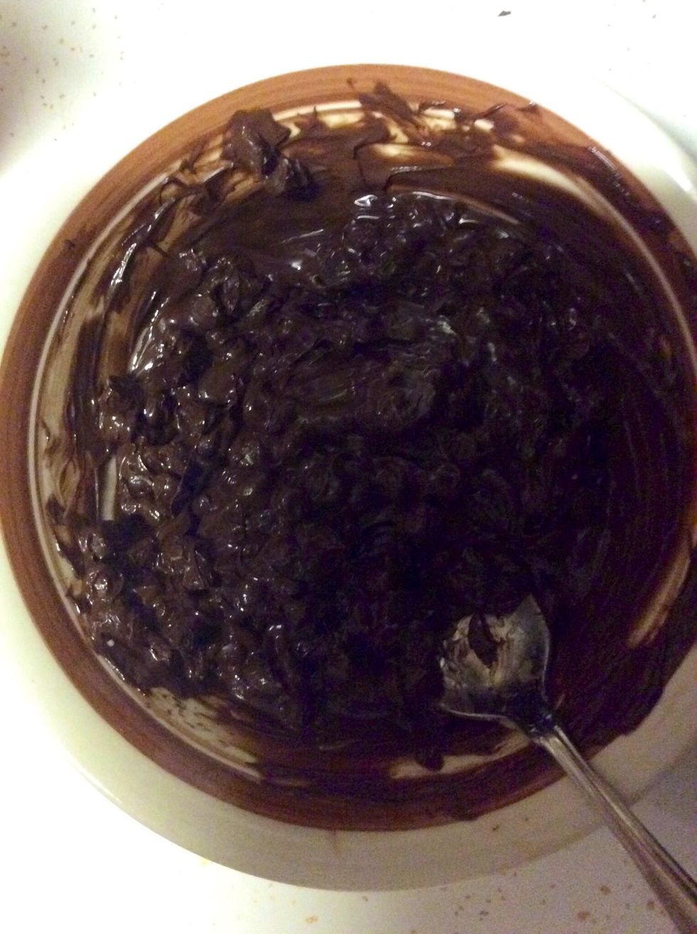 Melt 1 1/2 to 2 cups of Semi-Sweet Chocolate Chips.