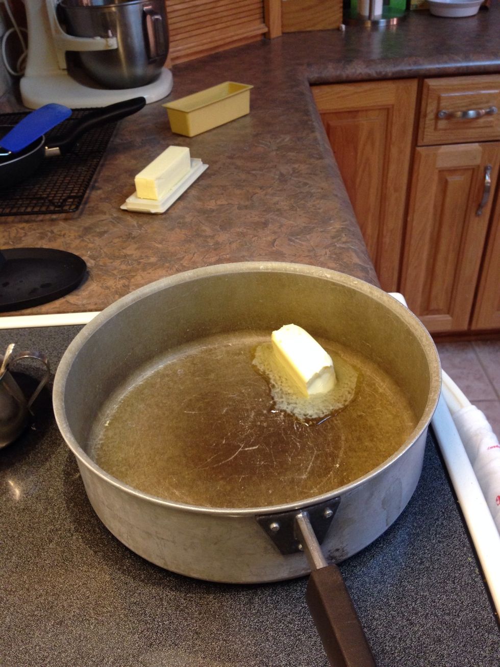 Melt 1/4 cup butter in pan