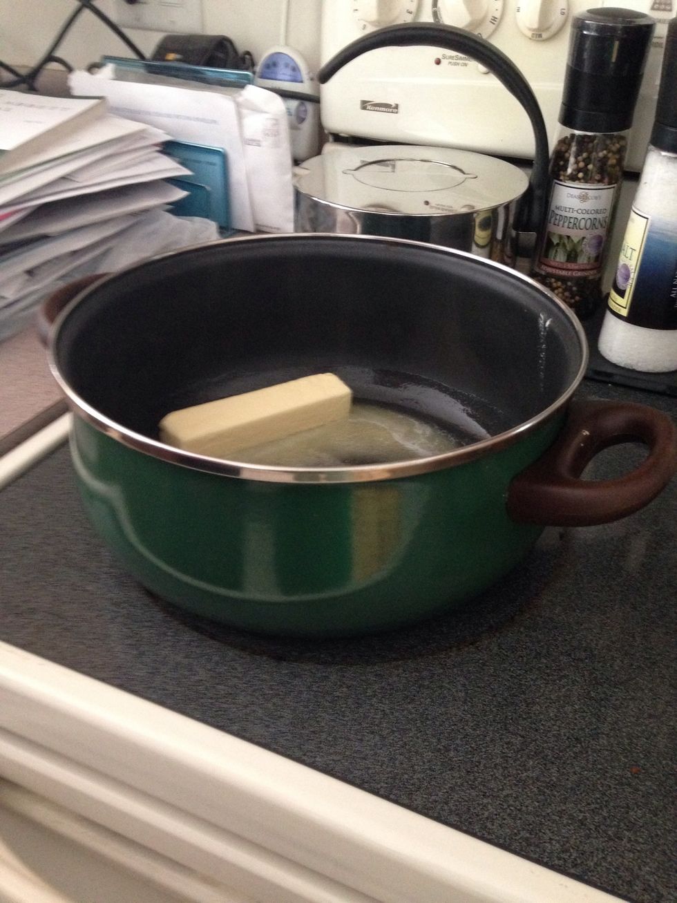 Melt 1 stick of butter ( half a stick if the recipe was not doubled )