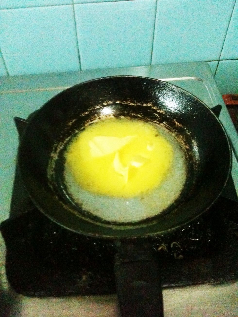 Melt butter over a single pan. I took 3tbs of butter.