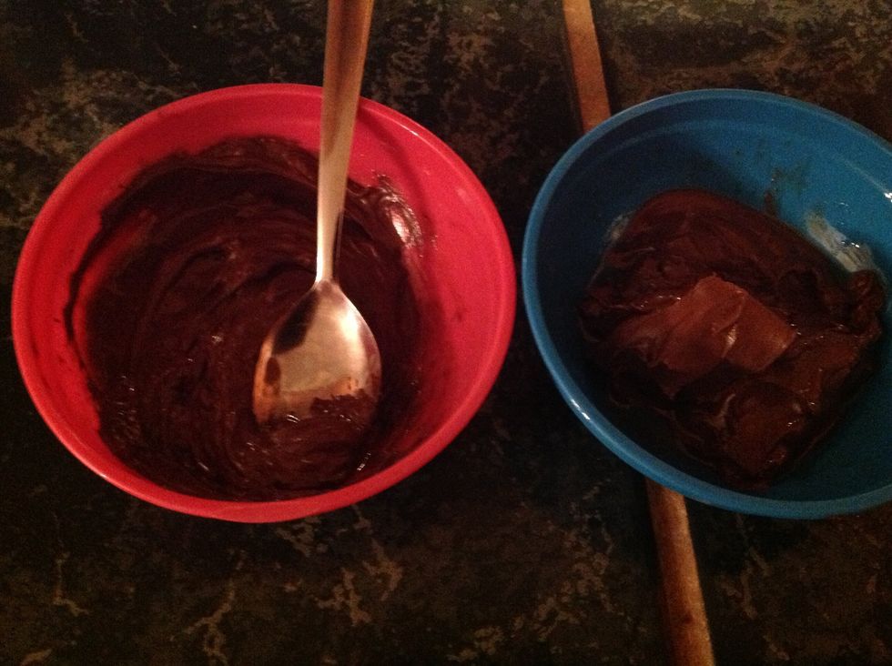 Melt chocolate and mix Nutella (Coat Bowl in Cooking Spray Nutella and melted chocolate is sticky!)