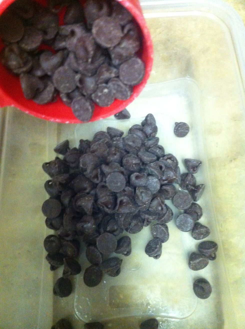 Melt chocolate chips, stirring every 30 seconds.