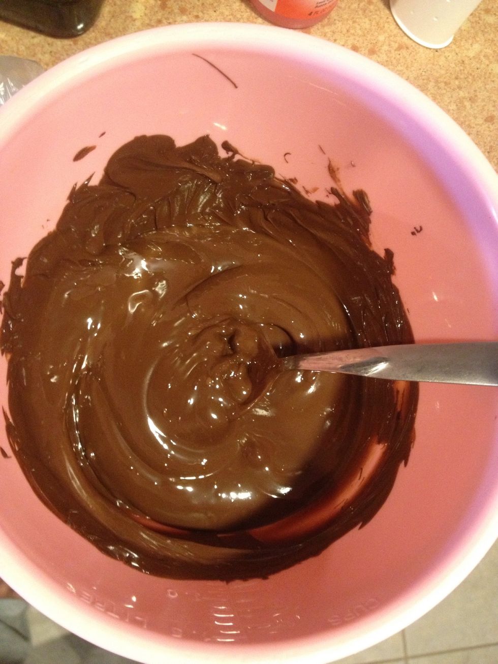 Melt chocolate chips using microwave safe bowl. Microwave at 50% for 2 minutes. Stir. Continue heating for 30 sec intervals, stir until smooth. Do not over heat.