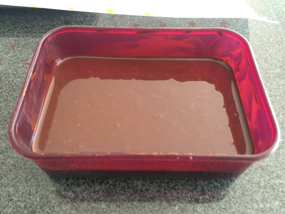 Melt chocolate in microwave (30 seconds, stir, 30 seconds, stir) or in a double pan over hot water. Once melted tap it to get rid of bubbles.
