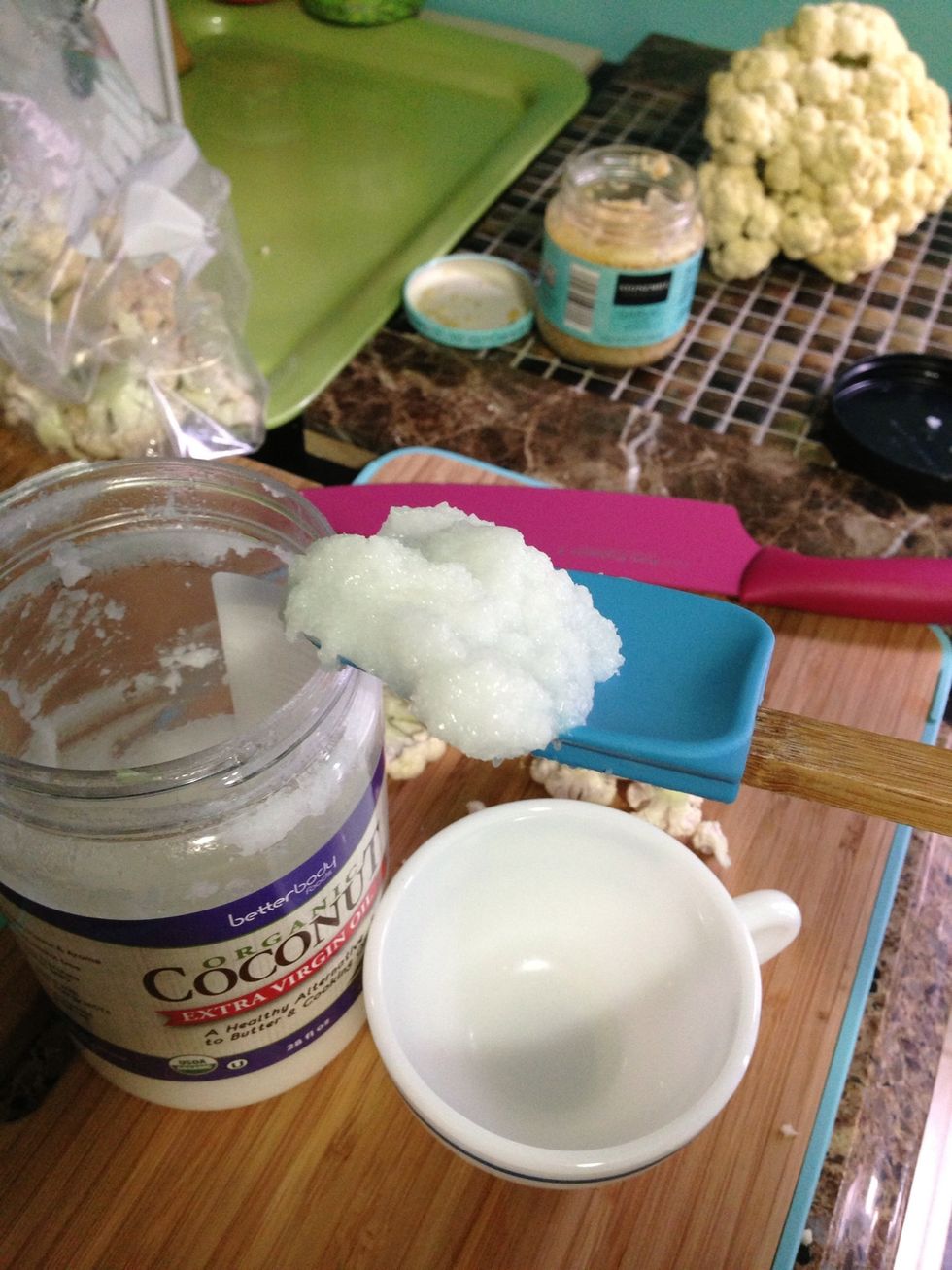 Melt coconut oil in microwave. (Olive oil can be substituted but coconut oil just has that superb flavor!)