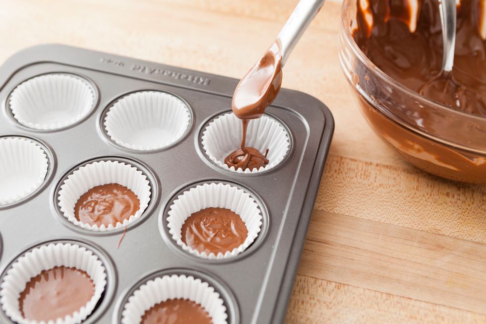 Melt half the chocolate in the microwave, microwaving for 30 seconds at a time and stirring in between.