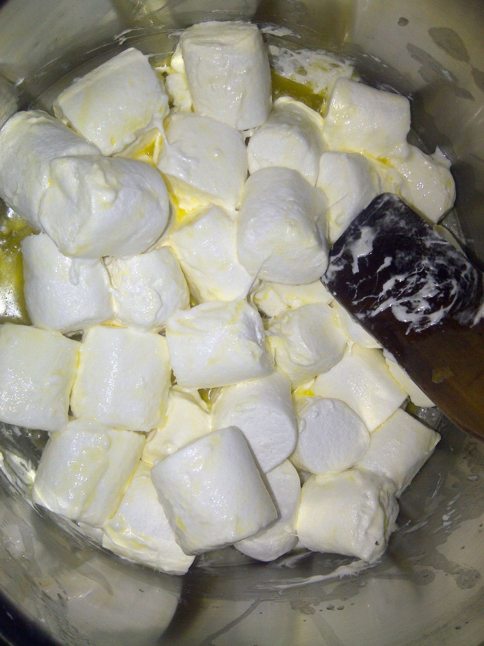 Melt some butter on low heat, once the butter is melted add the marshmallows and let them cook on low heat. Be patient and aware.