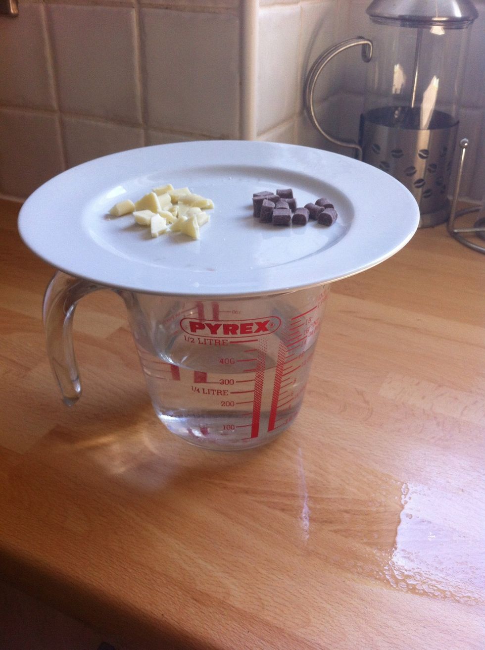Melt some chocolate. That's boiled water. This method is a lot easier for small quantities of choc.