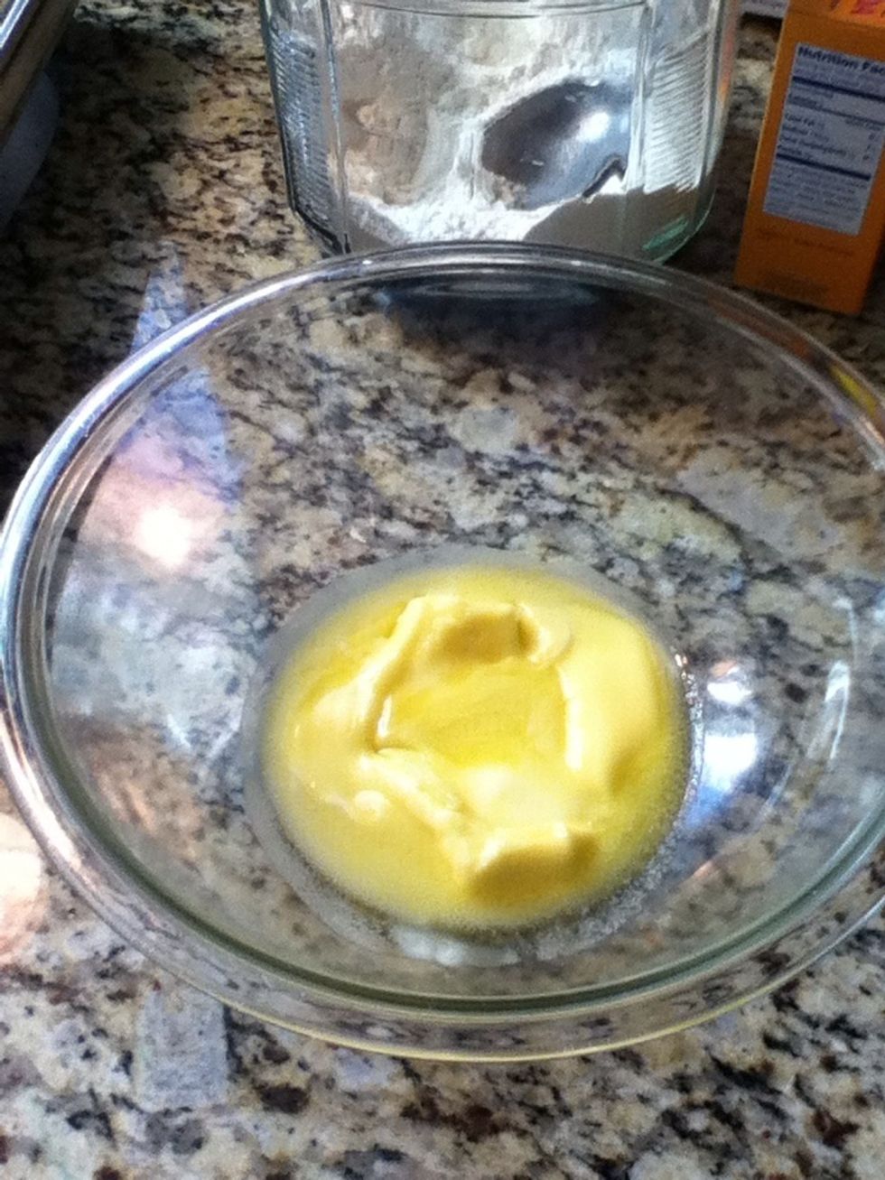 Melt the 1/2 cup butter in the medium sized bowl