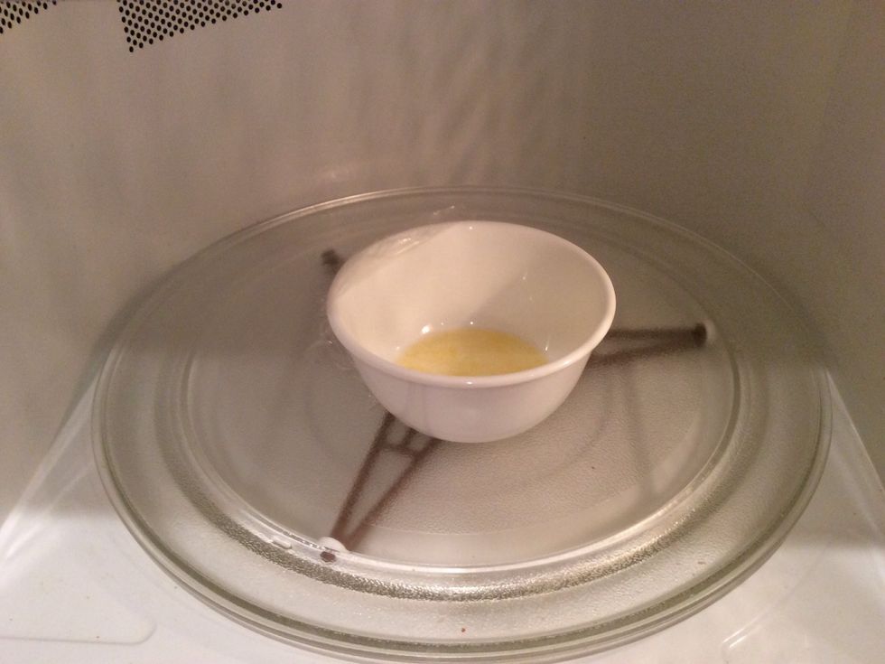Melt the 1/3 cup of butter in a small bowl for about 45+ seconds