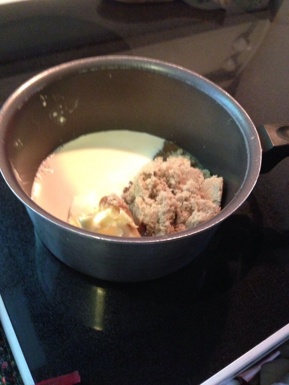 Melt the brown sugar, salt, 4 tbs of butter and 1/2 cup of evaporated milk over medium heat.