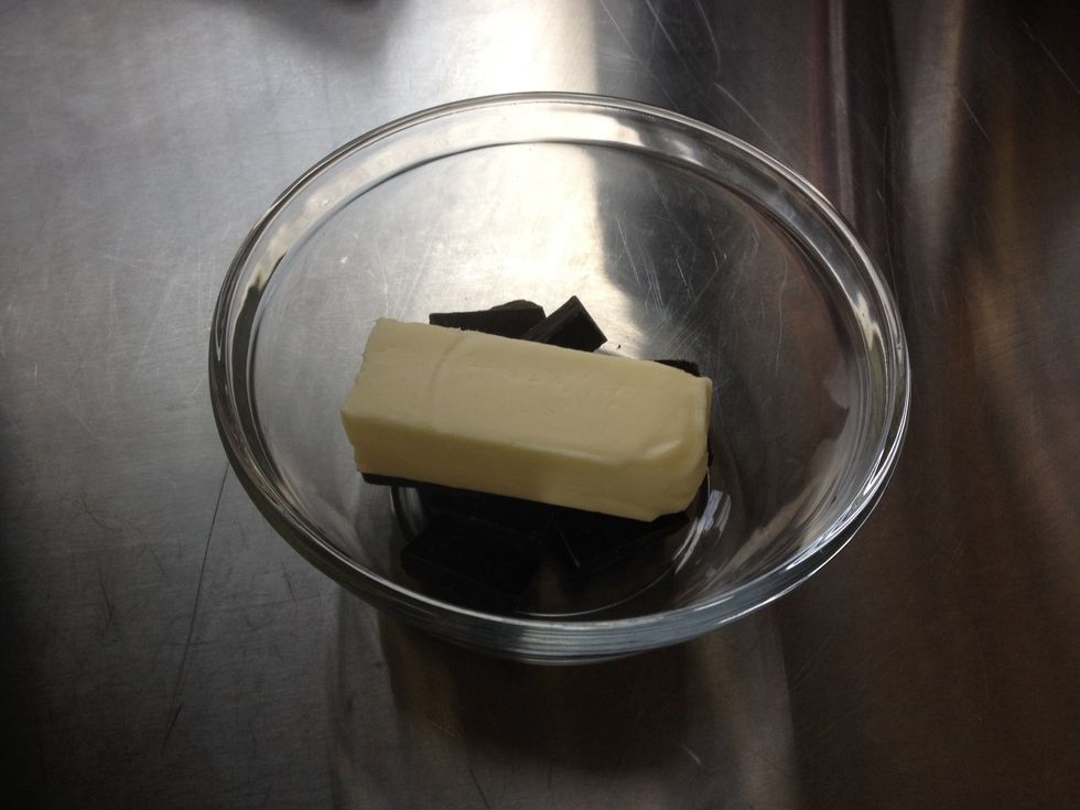 Melt the butter and half of the chocolate until they are both melted