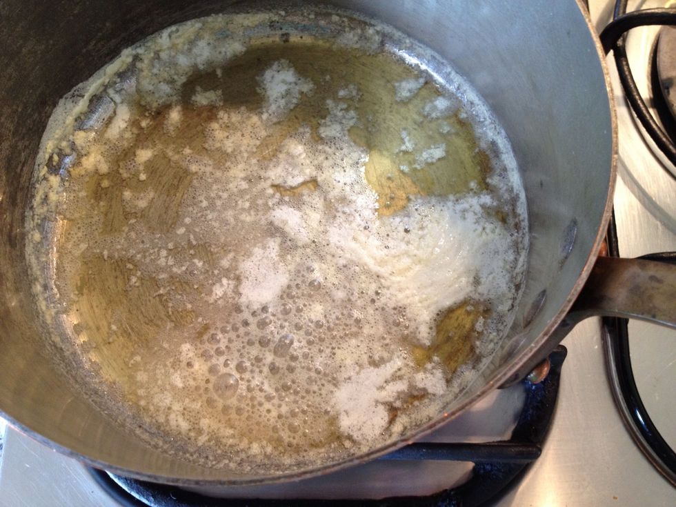 Melt the butter and wait for it to "foam" you want a bit more foam than this, but I was afraid the butter would start to get brown while I took the picture and I didn't want that to happen.