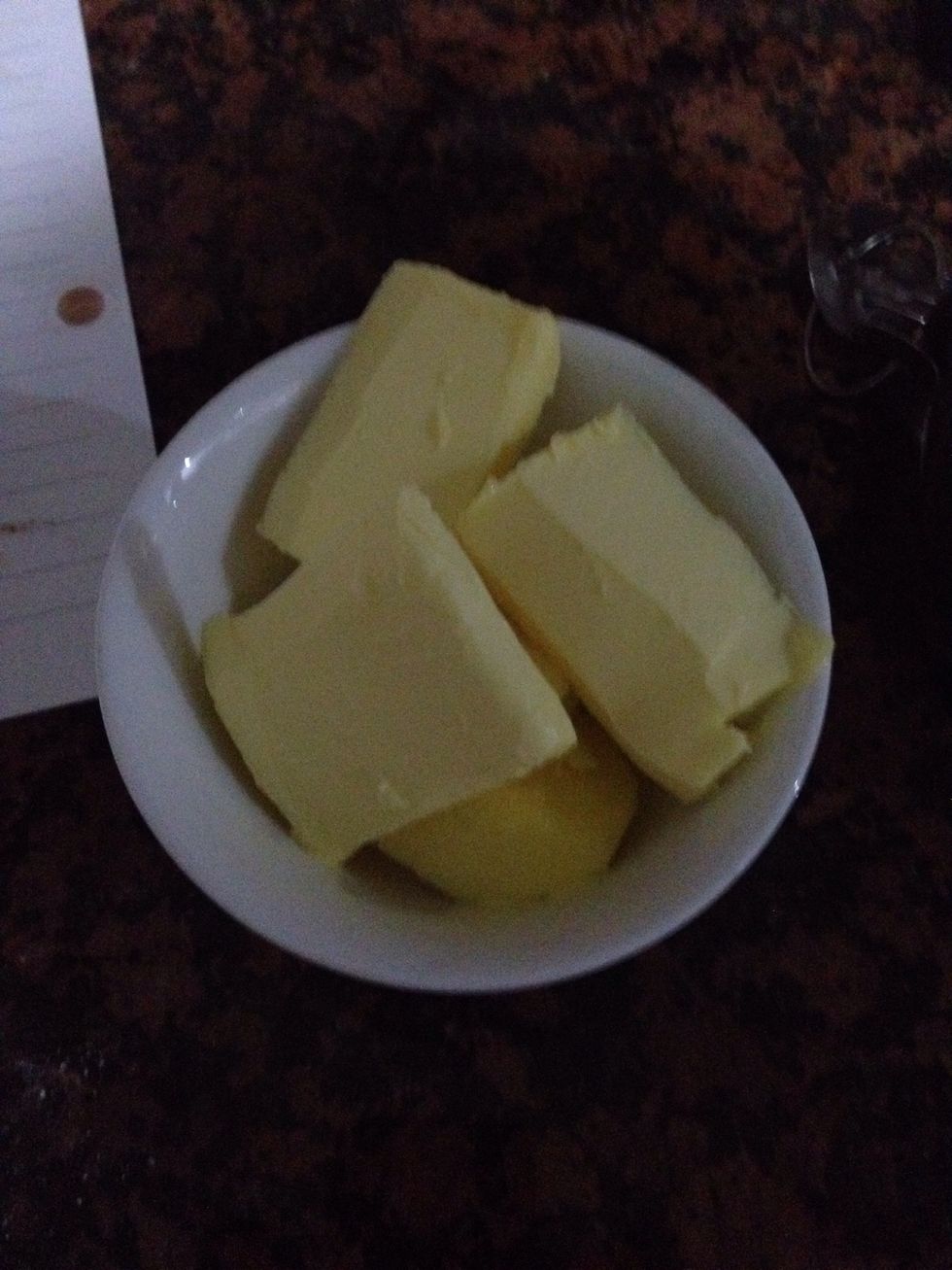 Melt the butter in a microwave. Only melt it enough to cream, not until all is transparent.