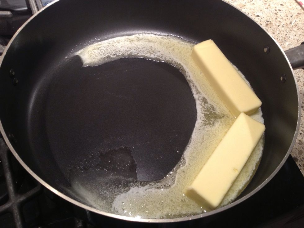 Melt the butter into a large skillet.