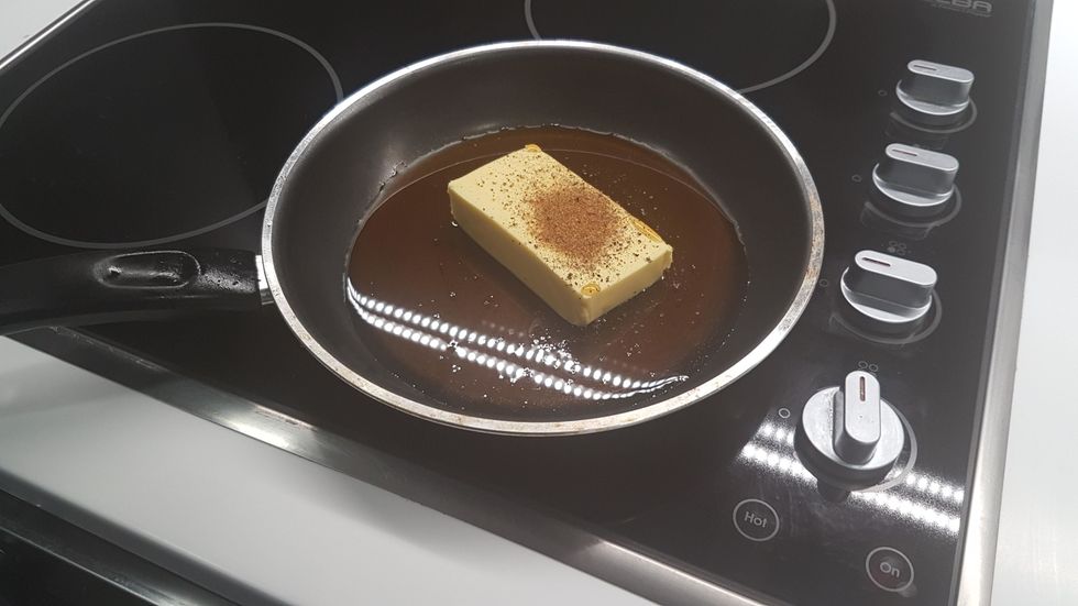 melt the butter into the syrup on medium heat.