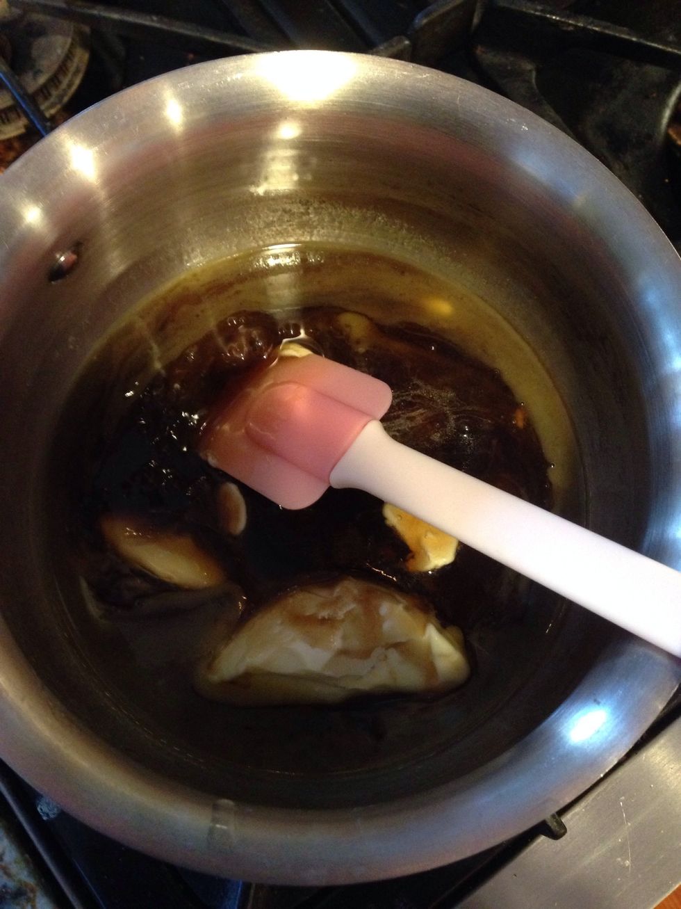Melt the butter substitute, brown sugar and maple syrup together in a sauce pan over medium heat!