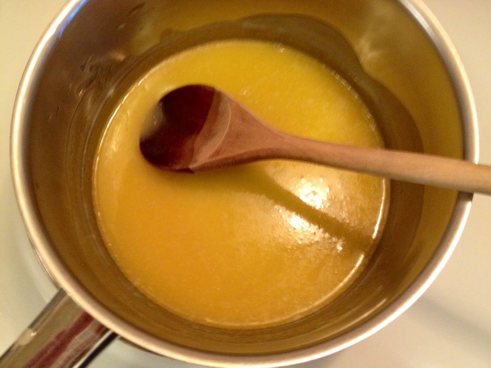 Melt the butter; the original recipe says butter but I've used vegetable margarine.