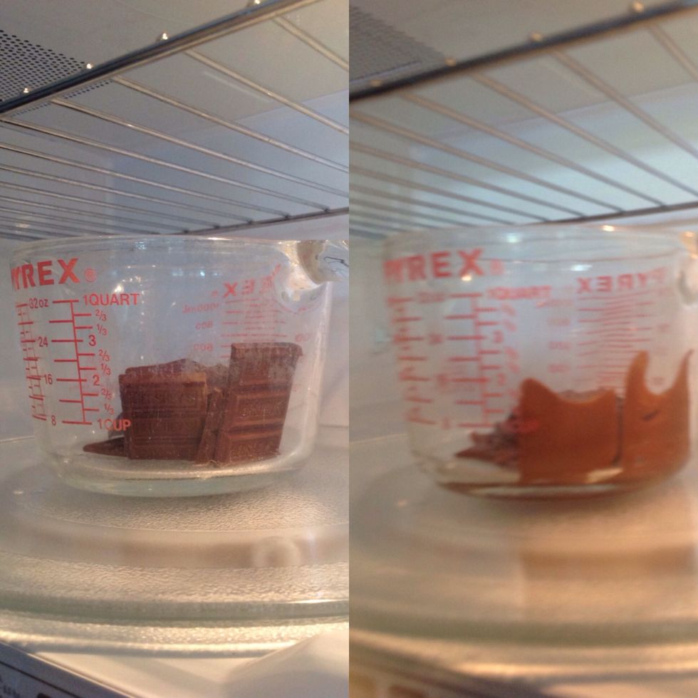 Melt the chocolate for 1 minute in the microwave and stir until liquid-like.