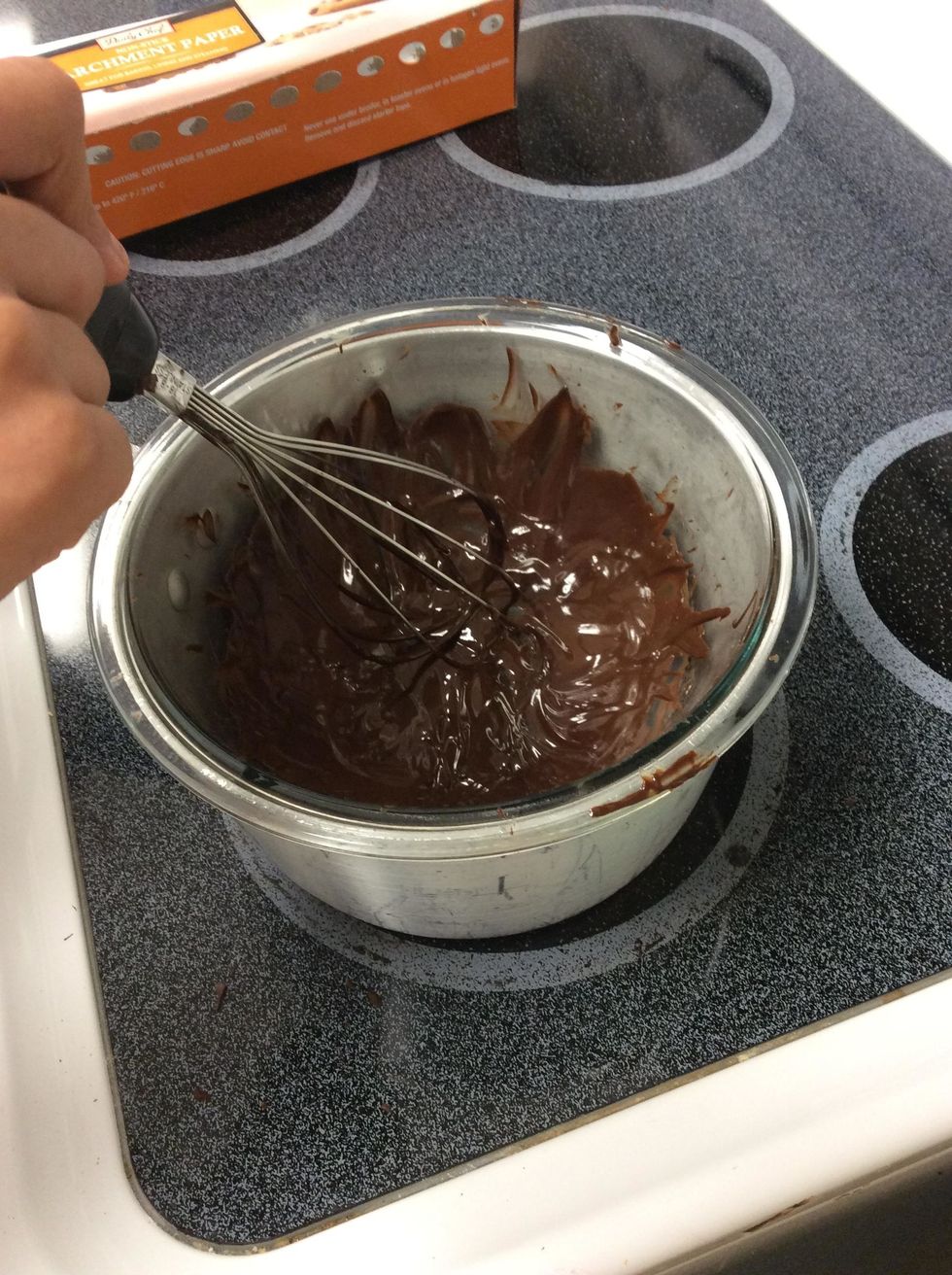 Melt the chocolate in a double broiler or in a microwave