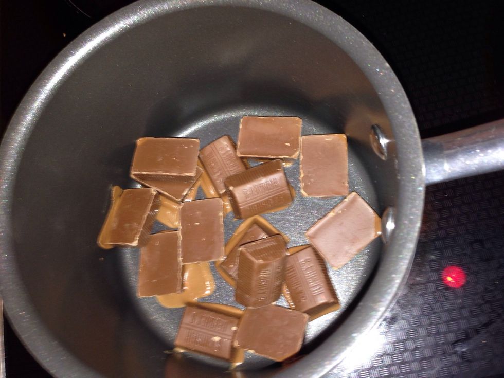 Melt the chocolate in a pan on medium heat