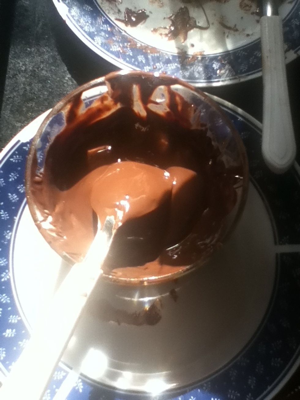 Melt the chocolate in microwave ( 1 or 2 minutes .but be careful not to burn it )