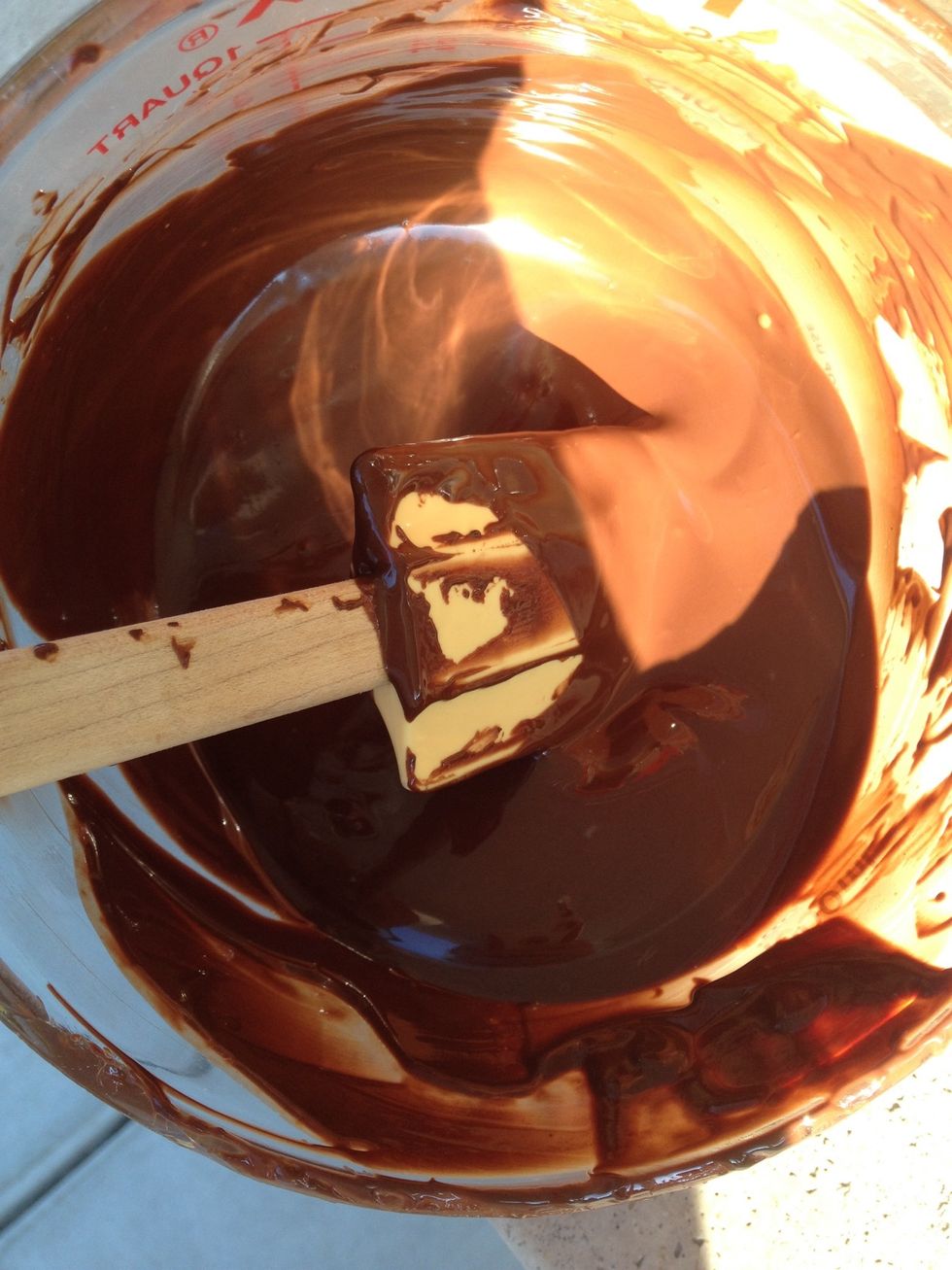 Melt the chocolate in the microwave or by using a double boiler.