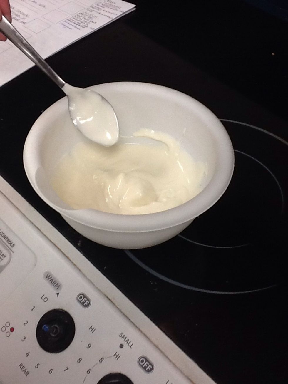 Melt the white chocolate and then stir until a smooth consistency.