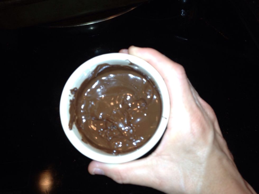 Melt those chocolate chips! I microwaved mine for 30 seconds, stirred, and microwaved for 30 more seconds. (Oops- another blurry photo!)