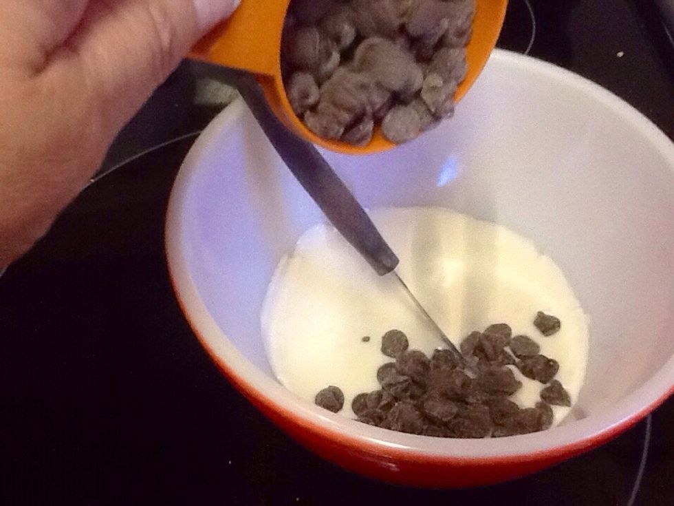 Melt vanilla coating per package directions. Stir in chocolate morsels until chips are melted. Mixture will be shiny and smooth when blended.