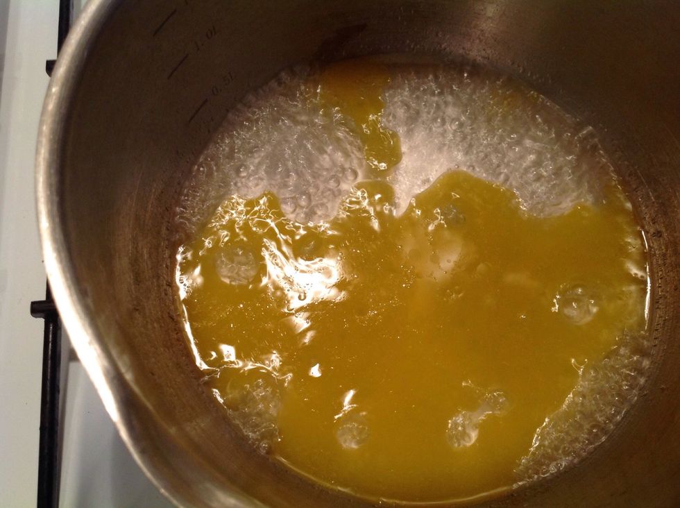 Melt your butter and bring to the boil