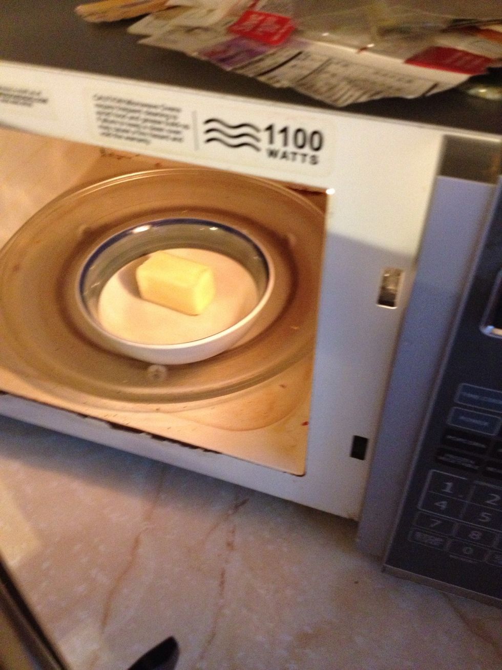 Melt your butter in a bowl and than add it to the mixture. I melted mine for 60 seconds.