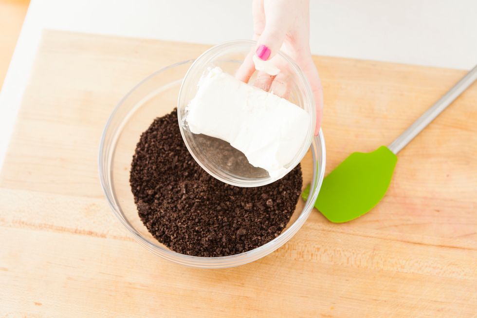 Melt your cream cheese in the microwave for 15 seconds to soften it.