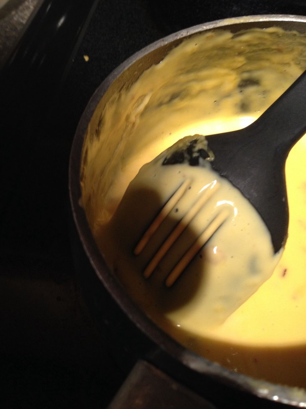 Melt your velveeta to the consistency you prefer (I like mine a little thinner than usual cause when it cools off the cheese thickens)